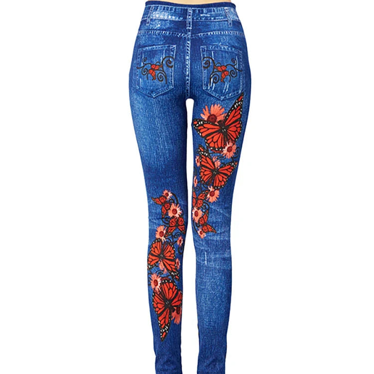 Damen - Hochtaillierte Jeggings - Schmetterlingsmuster - Bequem und stilvoll für jeden Anlass