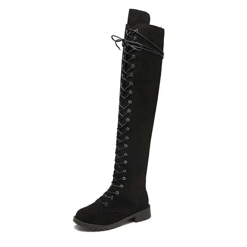 Damen - Overknee Stiefel - Wildleder mit Schnürung - Trendige Schuhe für stilvolle Outfits