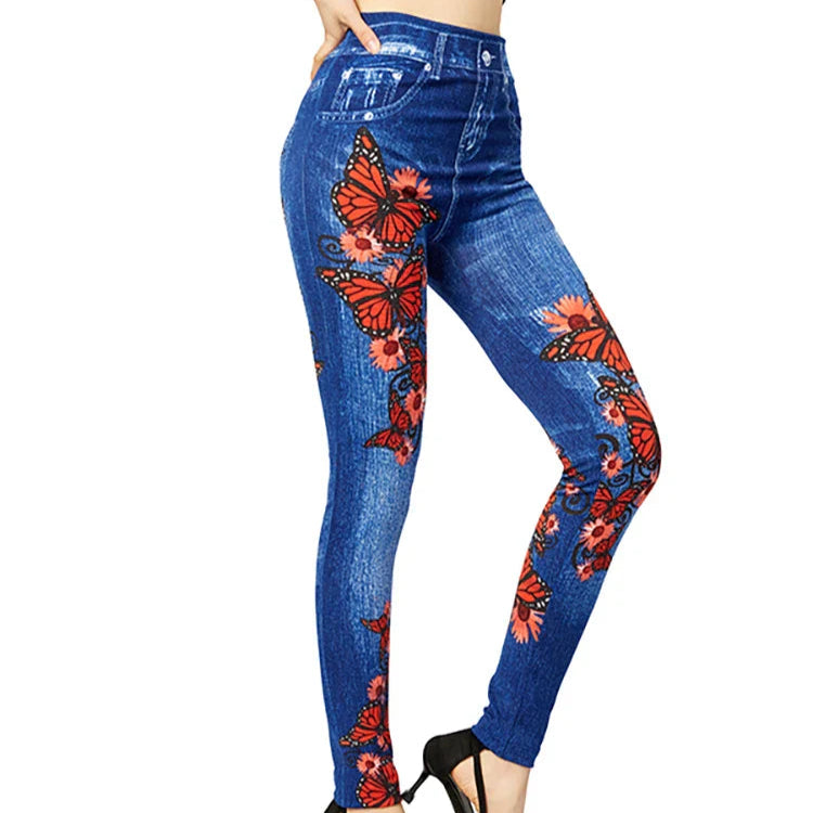 Damen - Hochtaillierte Jeggings - Schmetterlingsmuster - Bequem und stilvoll für jeden Anlass
