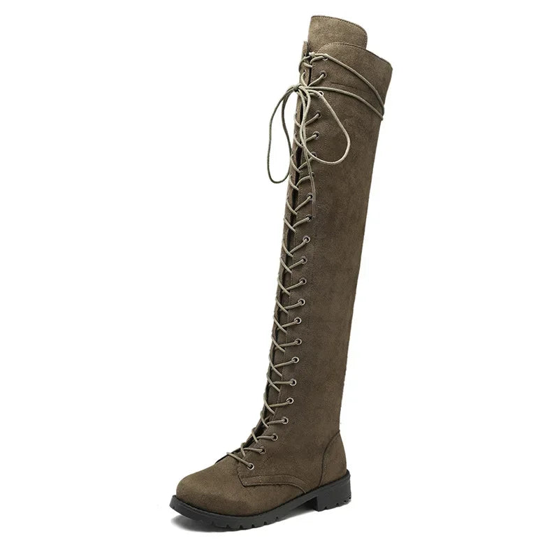 Damen - Overknee Stiefel - Wildleder mit Schnürung - Trendige Schuhe für stilvolle Outfits