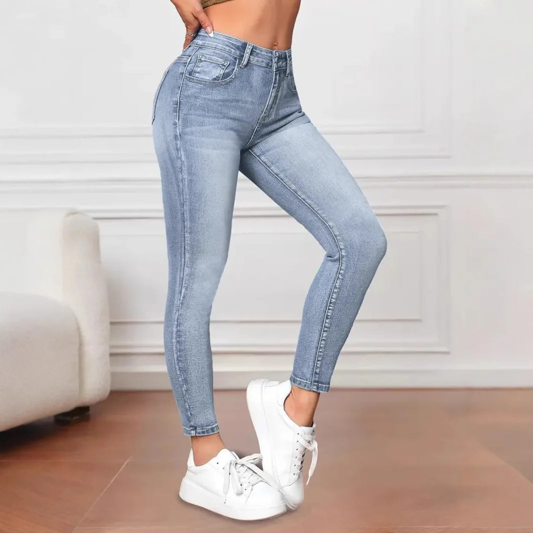 Damen - Schmale Jeggings - Hohe Taille - Bequemer Stretch Stoff für den perfekten Sitz