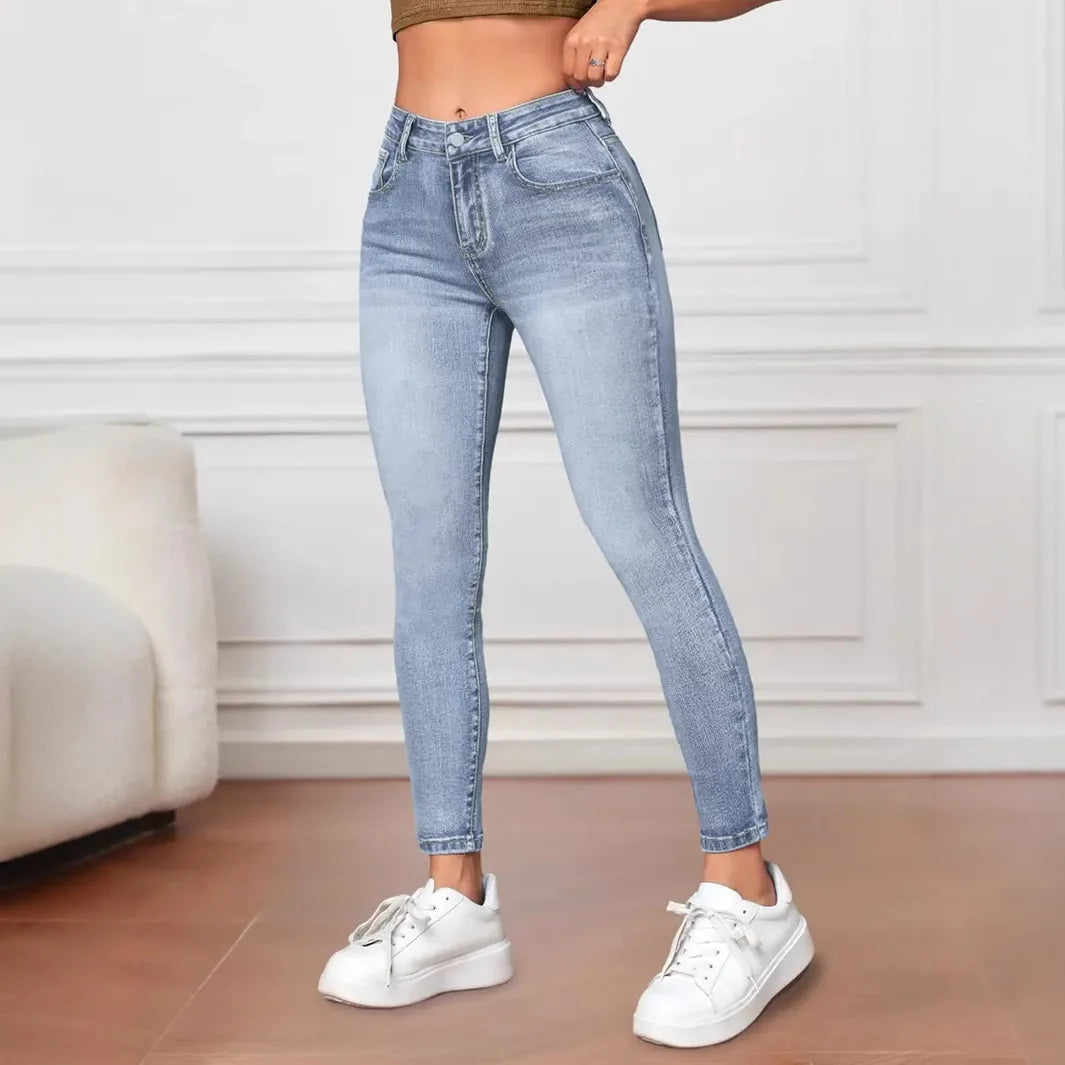 Damen - Schmale Jeggings - Hohe Taille - Bequemer Stretch Stoff für den perfekten Sitz
