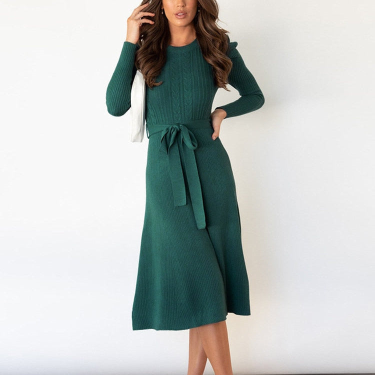 Damen - Strickpullover Kleid - Puffärmel - Modischer Strickstil - Bequem und Elegant