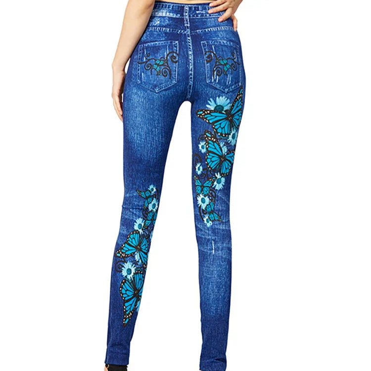 Damen - Hochtaillierte Jeggings - Schmetterlingsmuster - Bequem und stilvoll für jeden Anlass