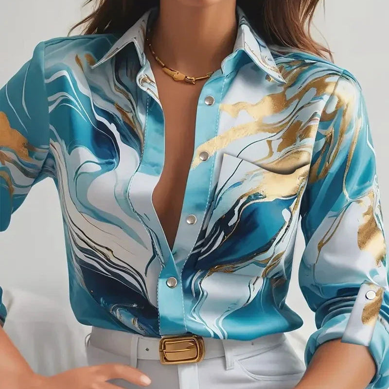 Damen - Hemd - Satin Stoff - Fließendes elegantes Shirt für stilvolle Anlässe