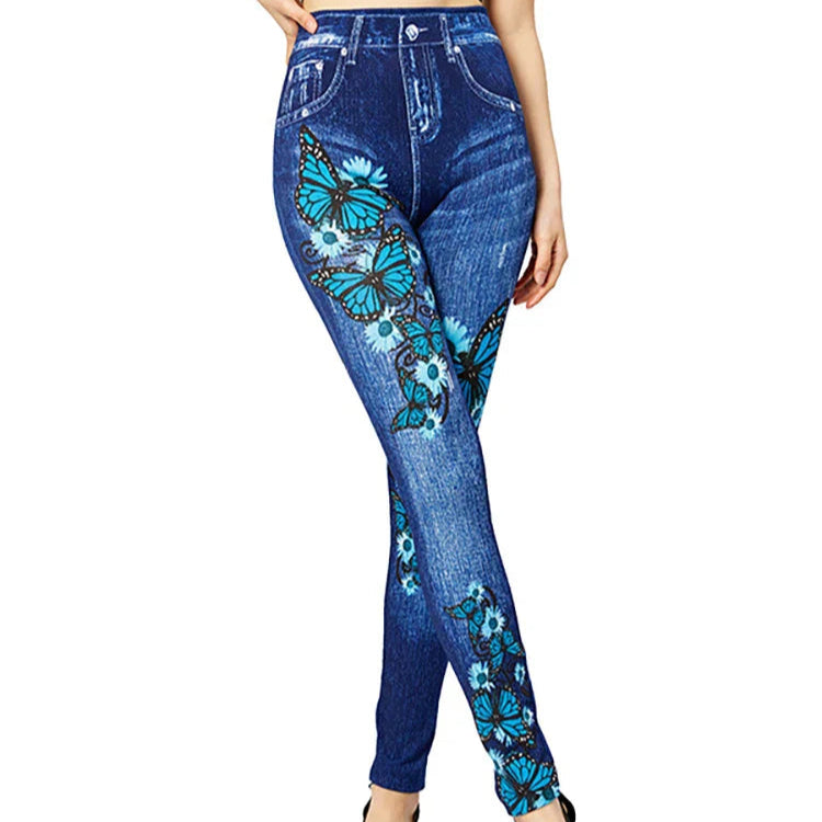 Damen - Hochtaillierte Jeggings - Schmetterlingsmuster - Bequem und stilvoll für jeden Anlass