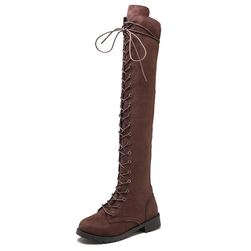 Damen - Overknee Stiefel - Wildleder mit Schnürung - Trendige Schuhe für stilvolle Outfits