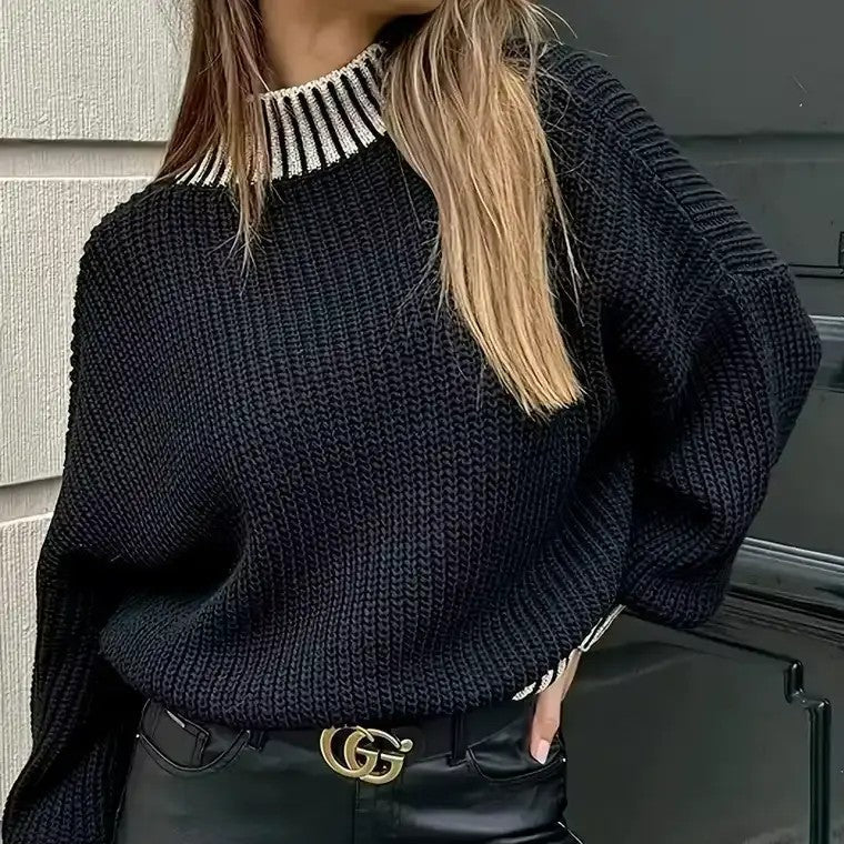 Damen - Pullover - Geripptem Rundhalsausschnitt - Kuscheliger Strickstil für gemütliche Tage