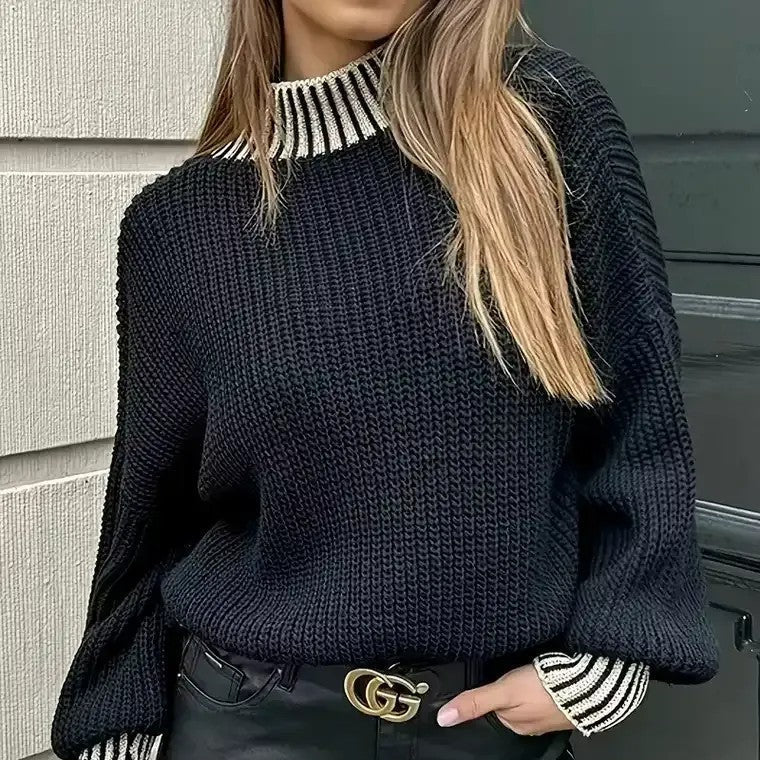 Damen - Pullover - Geripptem Rundhalsausschnitt - Kuscheliger Strickstil für gemütliche Tage