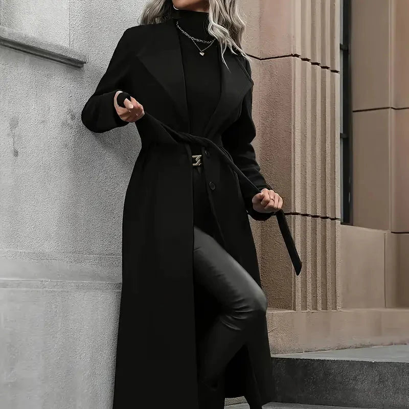 Damen - Stylische - Langer Trenchcoat mit Gürtel - Tailored Fit - Eleganter Look für jede Gelegenheit
