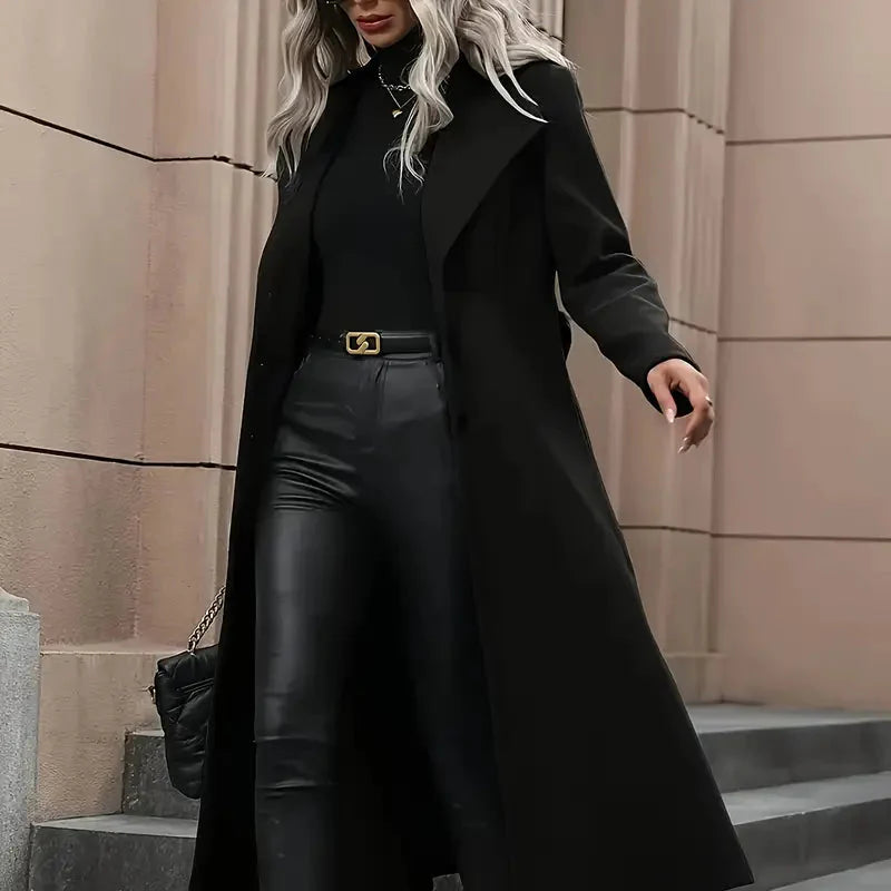 Damen - Stylische - Langer Trenchcoat mit Gürtel - Tailored Fit - Eleganter Look für jede Gelegenheit