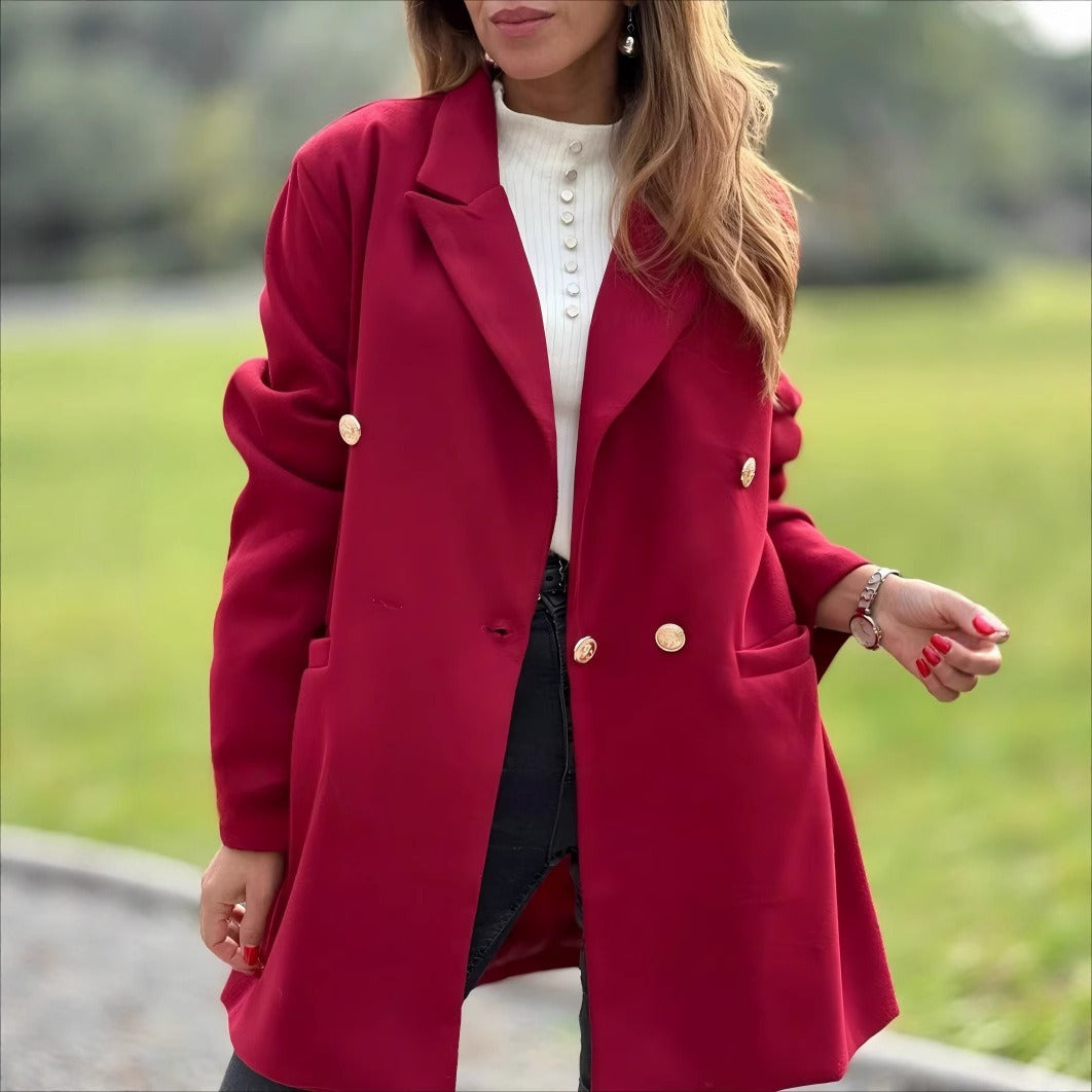 Damen - Übergroßer Blazermantel - Zweireihiger Stil - Eleganter Mode Begleiter für jeden Anlass