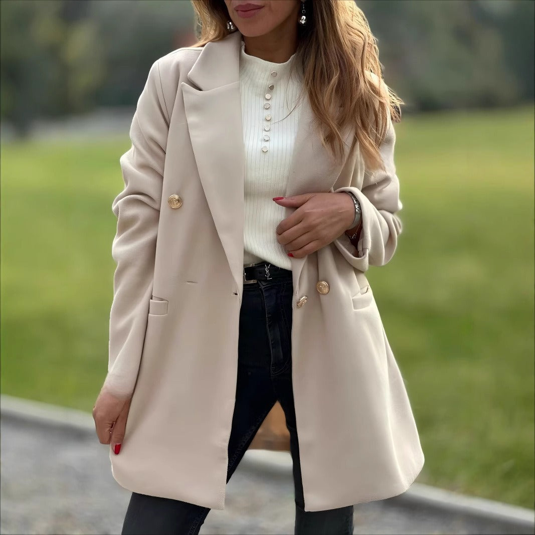 Damen - Übergroßer Blazermantel - Zweireihiger Stil - Eleganter Mode Begleiter für jeden Anlass