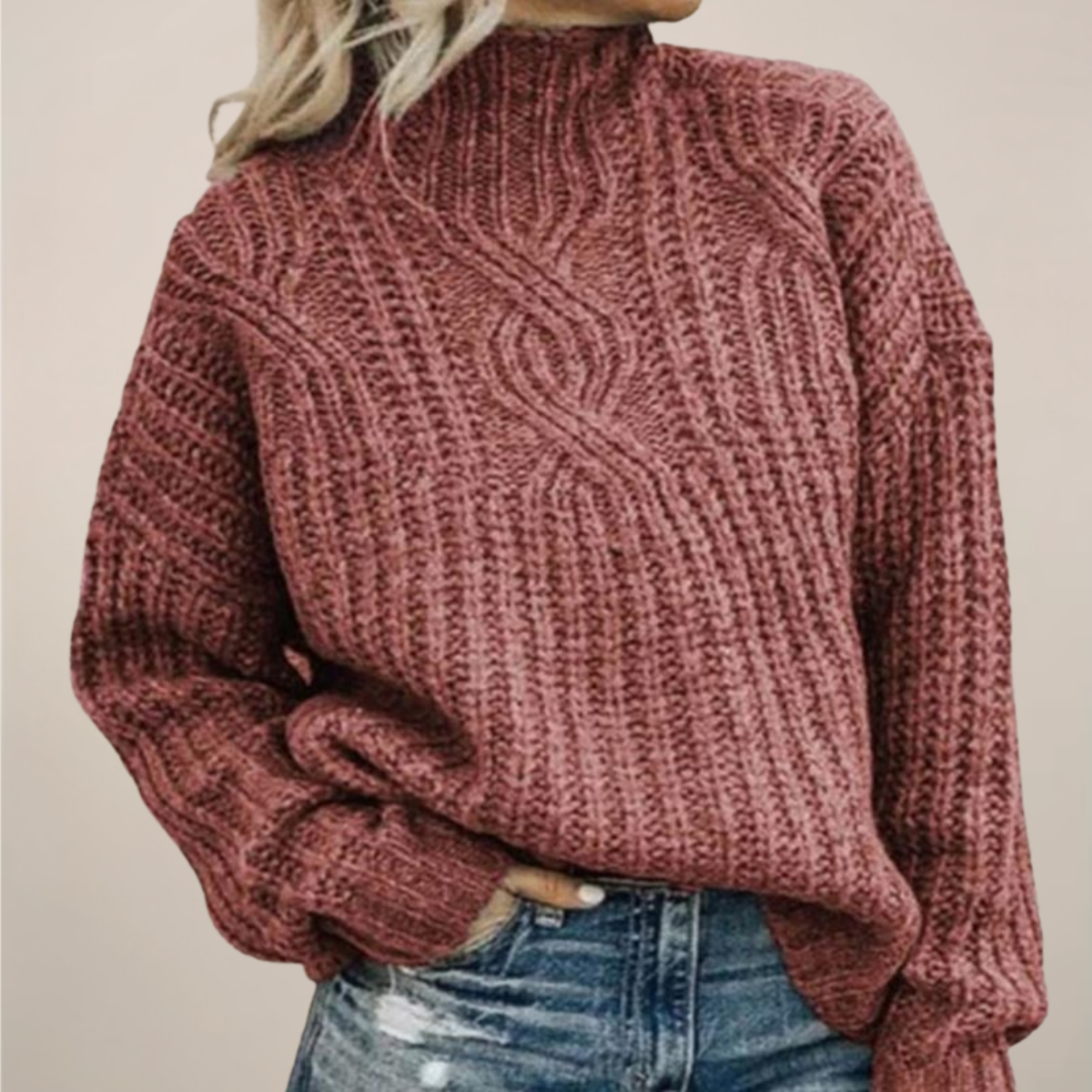 Damen - Pullover mit Zopfstrick - Rundhalsausschnitt - Bequemer Entspannte Passform für stilvolle Looks