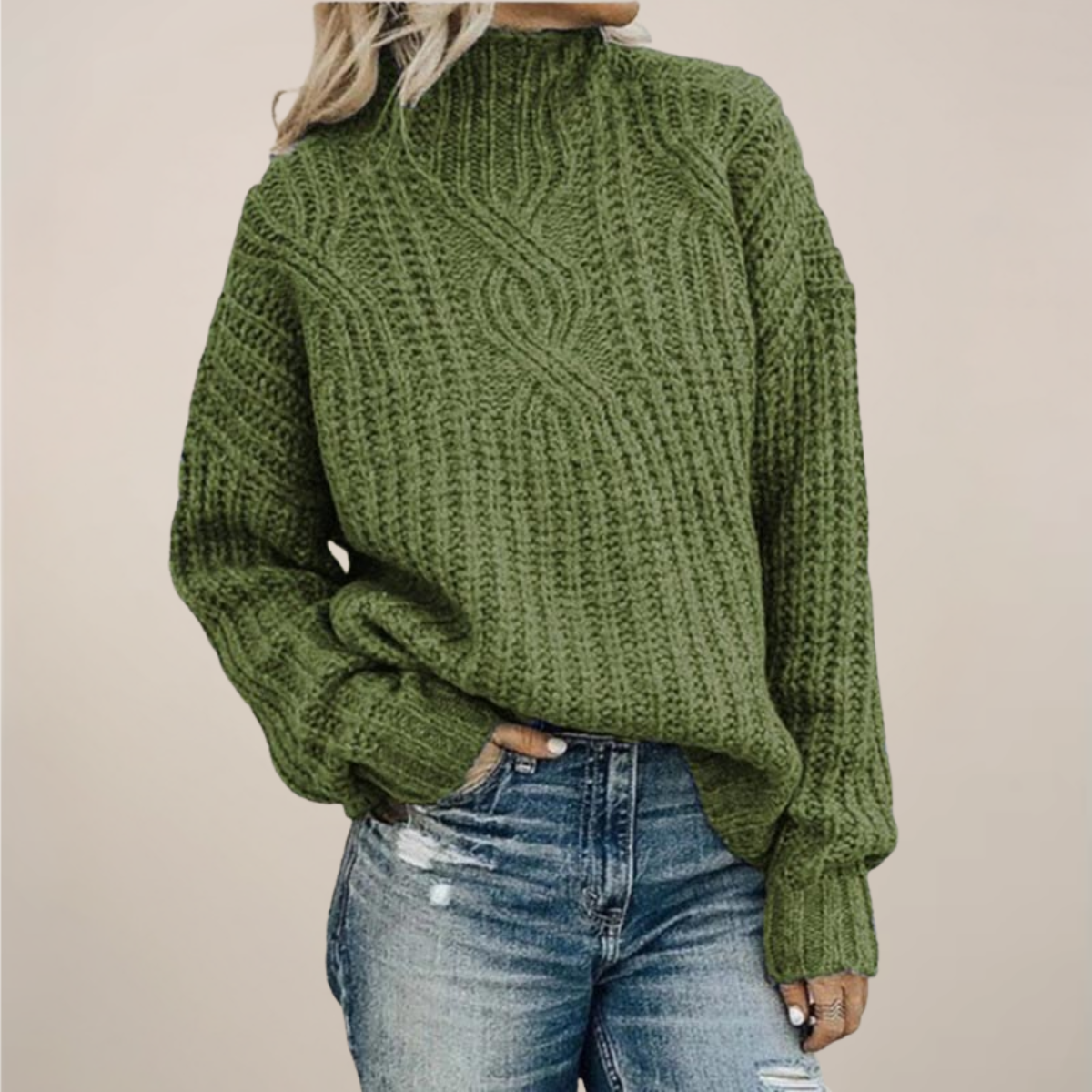Damen - Pullover mit Zopfstrick - Rundhalsausschnitt - Bequemer Entspannte Passform für stilvolle Looks