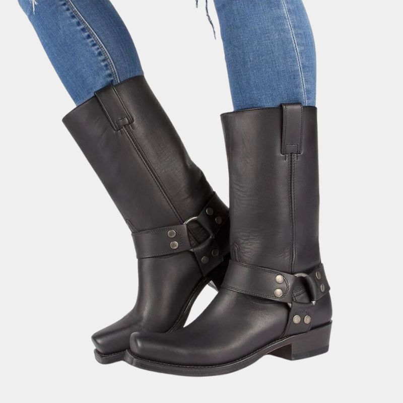 Damen - Mid-Calf Stiefel - Harness und Schnalle Akzent - Stilvoll und Bequem für Jeden Anlass