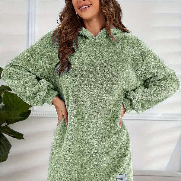 Damen - Übergroß Kleid mit Kapuze - Weichem Fleece - Bequemer und stylischer Begleiter für jeden Tag
