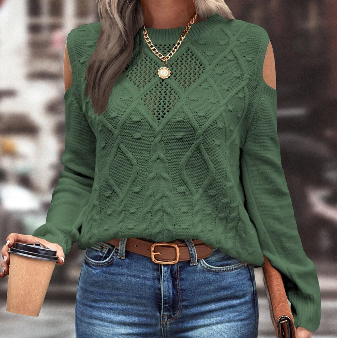 Damen - Strickpullover - Offenen Schultern - Wollmischung - Modischer Look für jede Gelegenheit