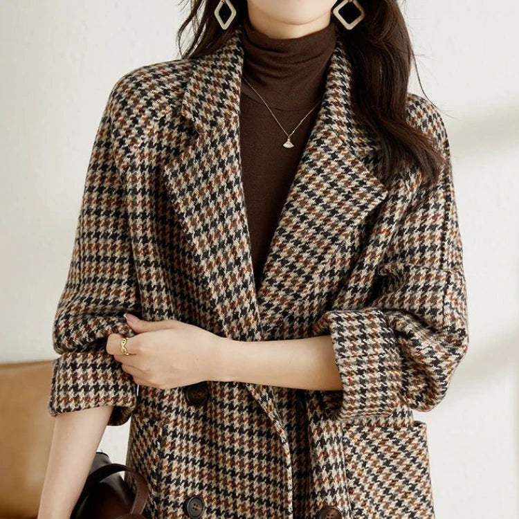 Damen - Klassischer langer Blazer - Kariert - Perfekt für den Herbststil