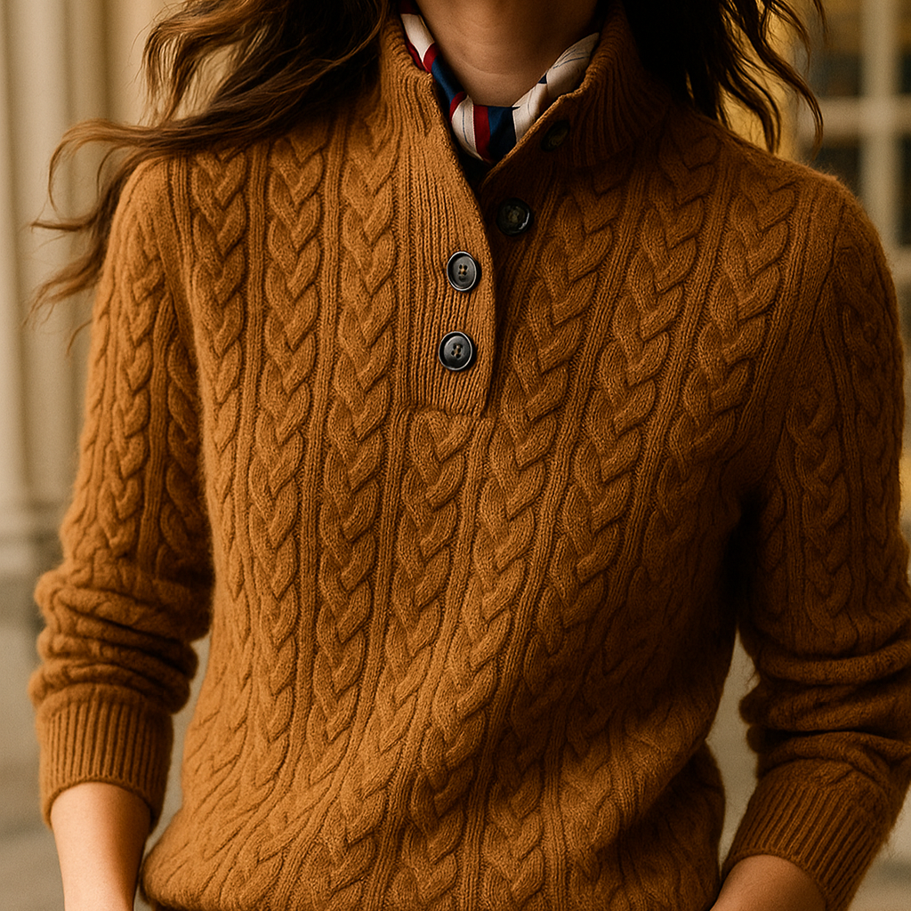 Damen - Zopfstrick Pullover - Trichterhals - Bequemer Stil für die kalte Jahreszeit