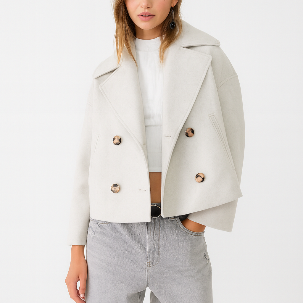 Damen - Kurzer taillierter Mantel - Breitem Aufschlag - Eleganter Schnitt für stilvolle Outfits