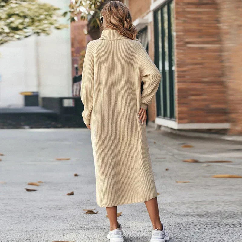 Damen - Midi Rollkragen Strickpullover Kleid - Bequemes Strickmaterial - Stilvolles Herbstoutfit