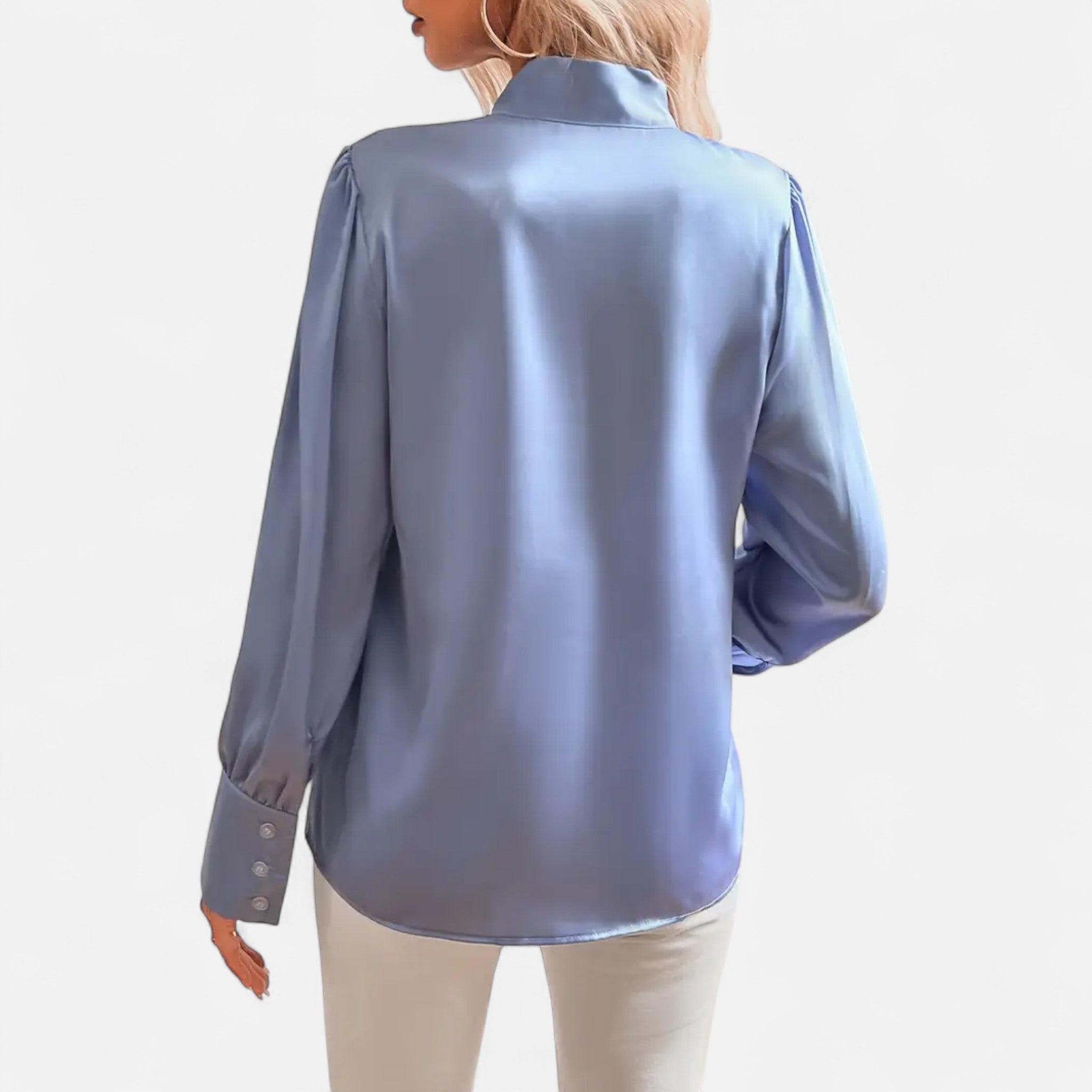 Damen - Bluse mit Fliege - Satin Stoff - Eleganter Stil für besondere Anlässe