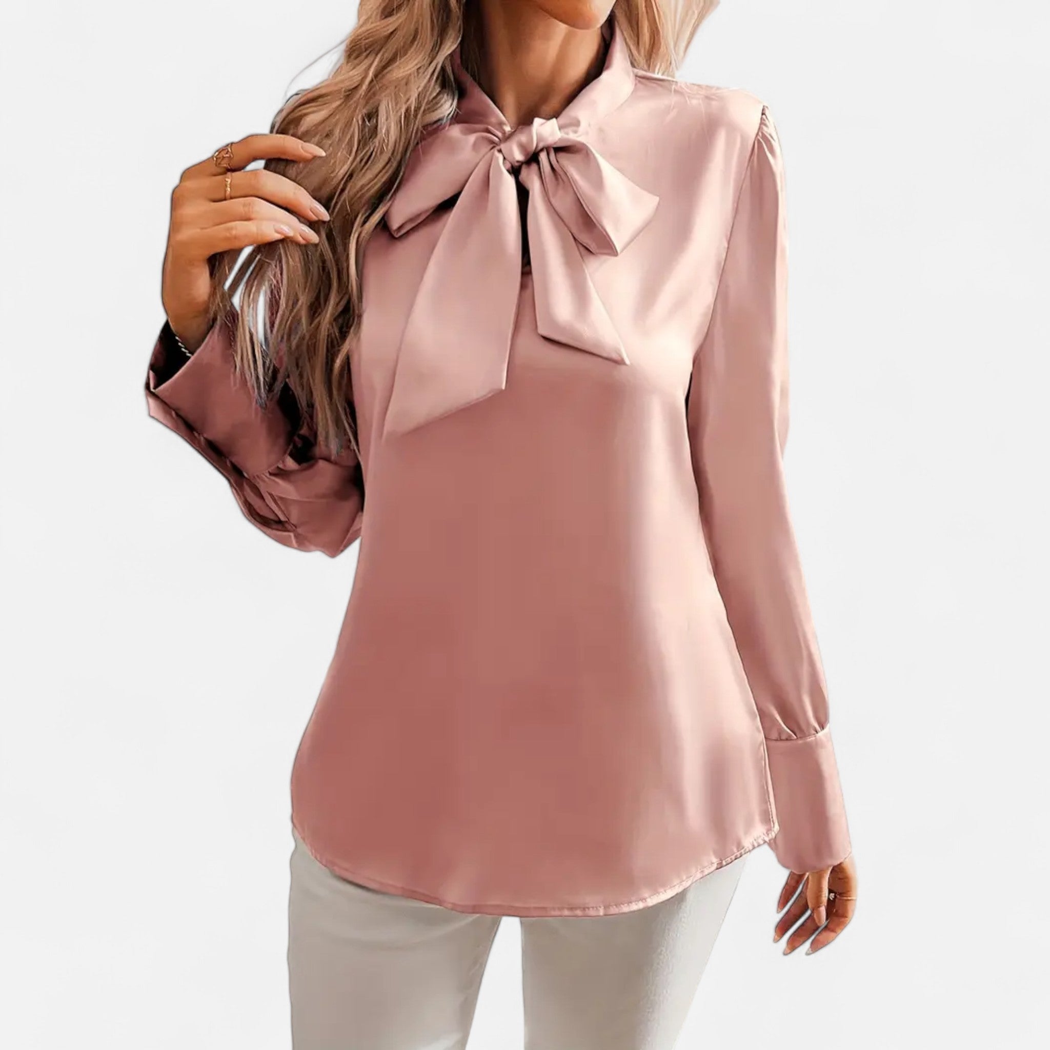 Damen - Bluse mit Fliege - Satin Stoff - Eleganter Stil für besondere Anlässe