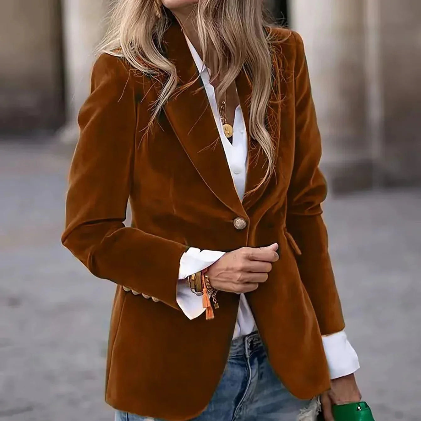 Damen - Samt Blazer - Goldenen Knöpfen - Eleganter Look für jeden Anlass