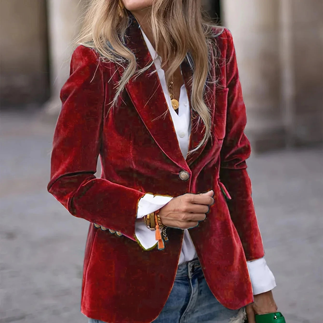 Damen - Samt Blazer - Goldenen Knöpfen - Eleganter Look für jeden Anlass