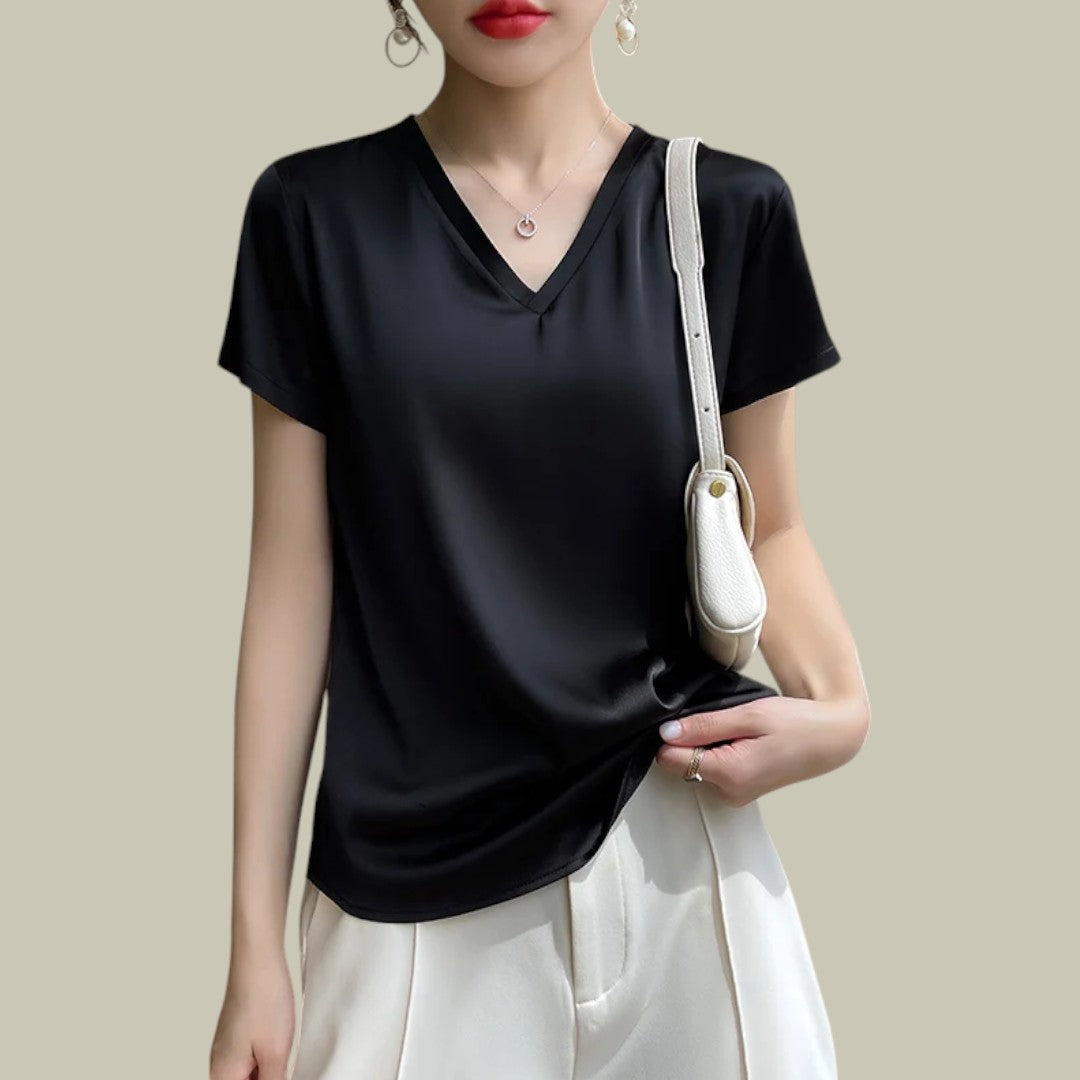 Damen - Elegantes Seiden-T-Shirt - Seidenstoff - Luxuriöse Weichheit & zeitloser Stil - Hochwertige Damenmode