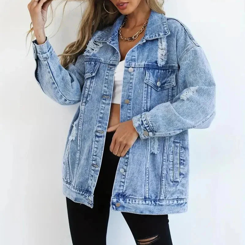 Damen - Übergröße Jacke - Denim - Lässiger Chic - Vielseitige Mode für jeden Anlass