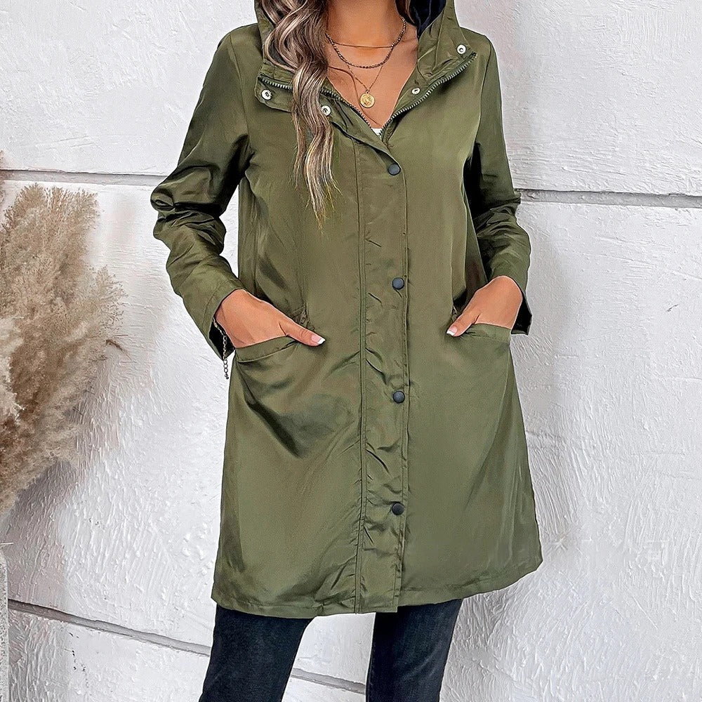 Damen - Lange Herbstjacke - Hoher Kragen - Warm und Stilvoll für die Übergangszeit