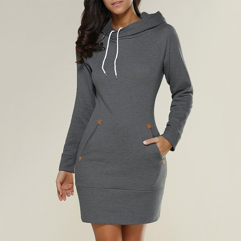 Damen - Pulloverkleid - Kuschelige Kapuze - Praktische Taschen - Bequem und Stylisch für den Alltag