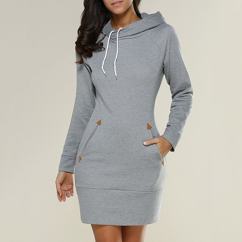 Damen - Pulloverkleid - Kuschelige Kapuze - Praktische Taschen - Bequem und Stylisch für den Alltag