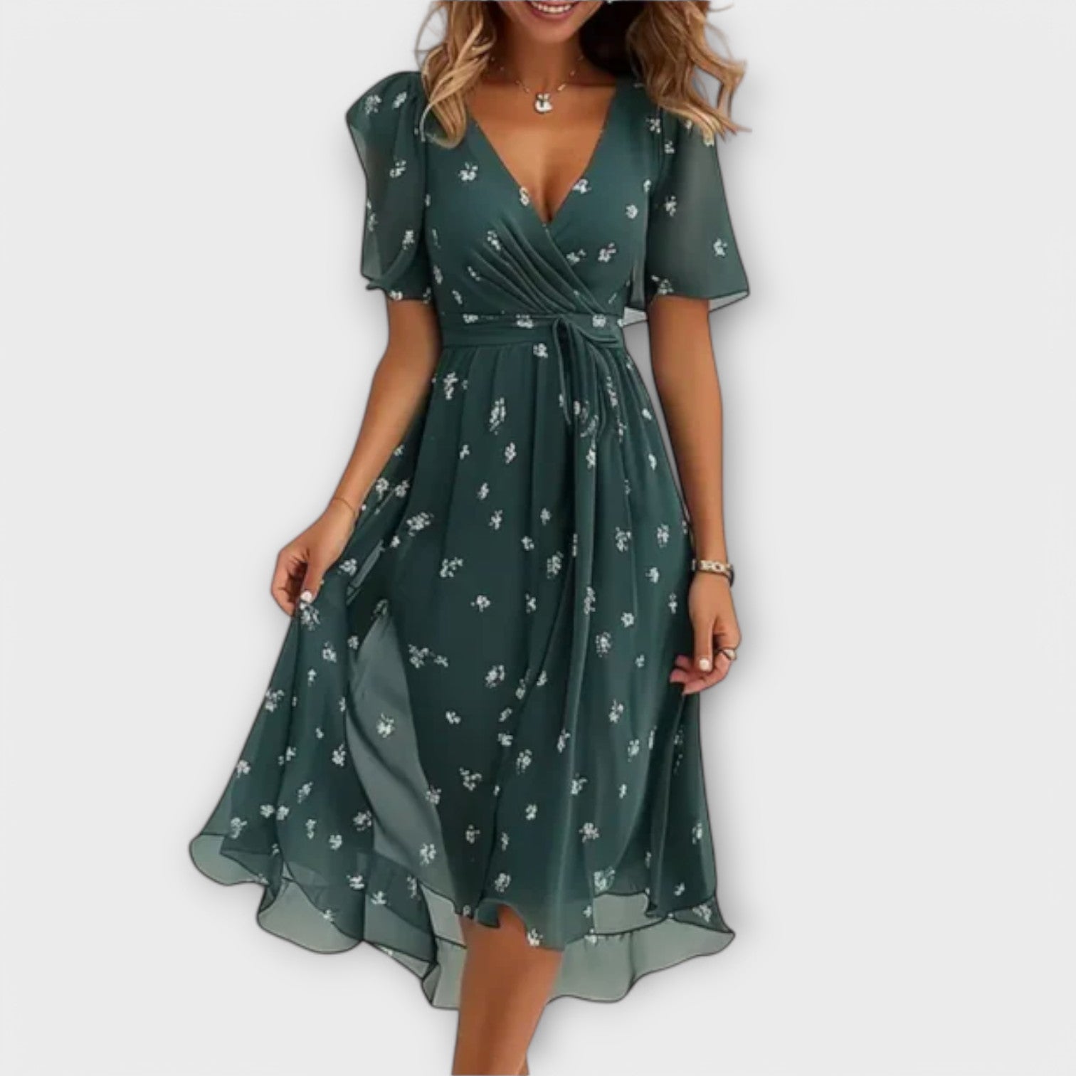 Damen - Midi-Kleid - Hochwertige Stoff - V-Ausschnitt - Lässiges, Bequemes Kleid für Jeden Anlass
