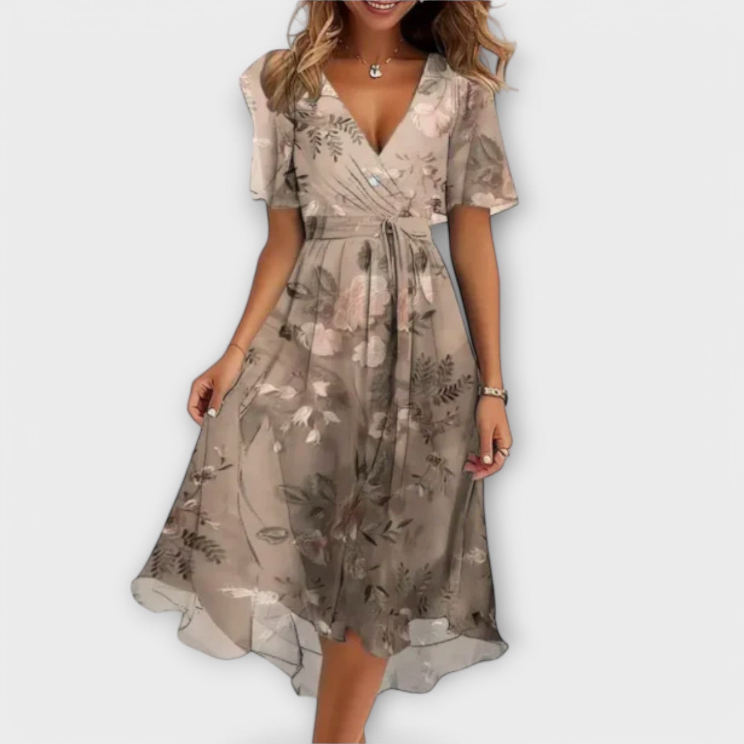 Damen - Midi-Kleid - Hochwertige Stoff - V-Ausschnitt - Lässiges, Bequemes Kleid für Jeden Anlass