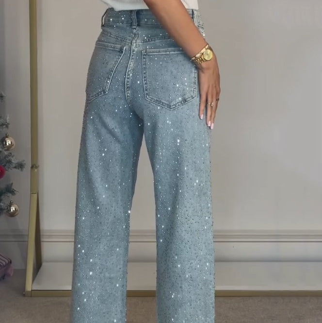 Damen - Glitzer Jeans - Trendy Passform - Funkelnder Stil für jeden Anlass