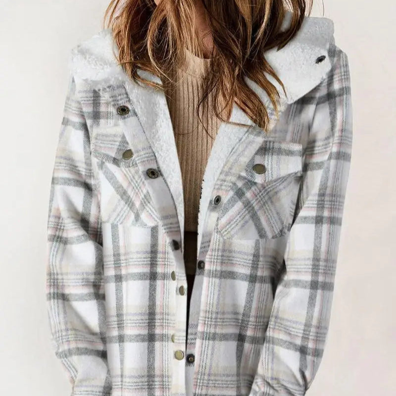Damen - Karierte Winterjacke - Warmes Futter - Kapuze - Stylische Wintermode für kalte Tage
