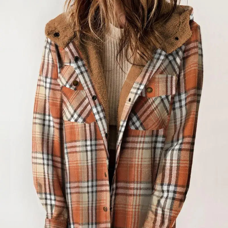 Damen - Karierte Winterjacke - Warmes Futter - Kapuze - Stylische Wintermode für kalte Tage