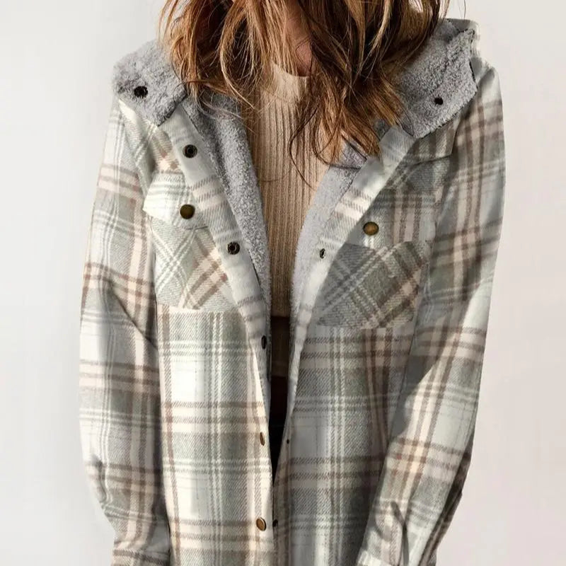 Damen - Karierte Winterjacke - Warmes Futter - Kapuze - Stylische Wintermode für kalte Tage