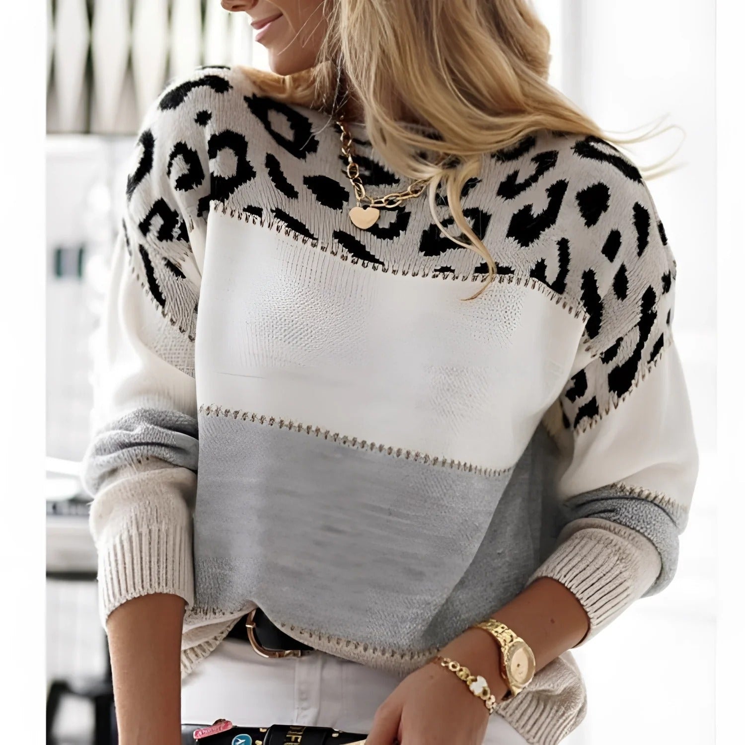 Damen - Strickpullover - Entspannter Passform - Tierprint - Bequemer und stylischer Pullover für jeden Anlass