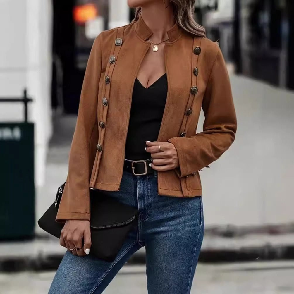 Damen - Zweireiher Jacke - Hirschleder - Maßgeschneiderte Samtjacke für stilvolle Eleganz
