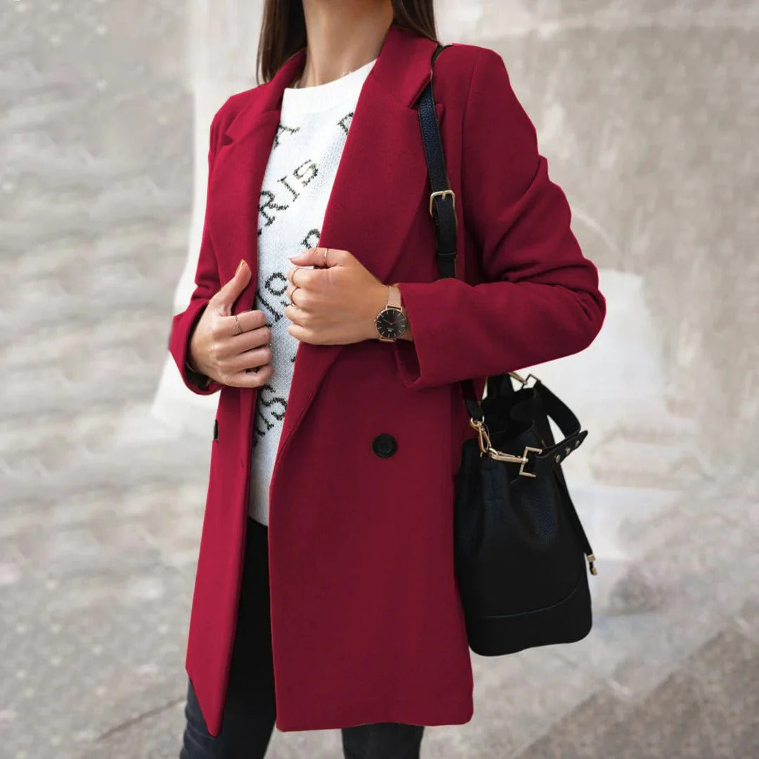 Damen - Klassischer mittellanger Mantel - Wollmischung - Eleganter Stil für jeden Anlass