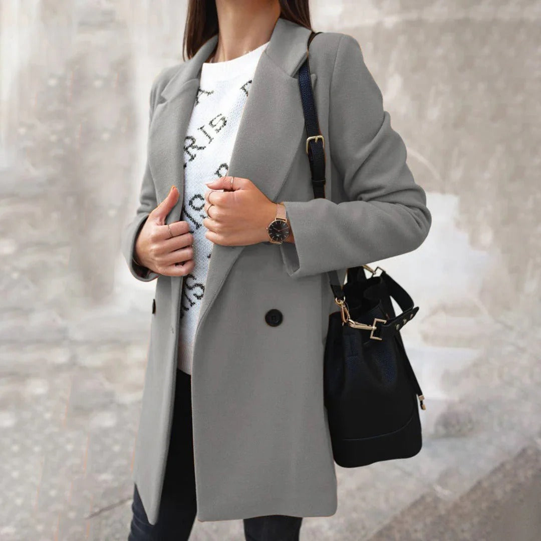 Damen - Klassischer mittellanger Mantel - Wollmischung - Eleganter Stil für jeden Anlass