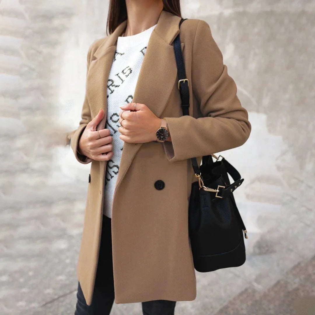 Damen - Klassischer mittellanger Mantel - Wollmischung - Eleganter Stil für jeden Anlass