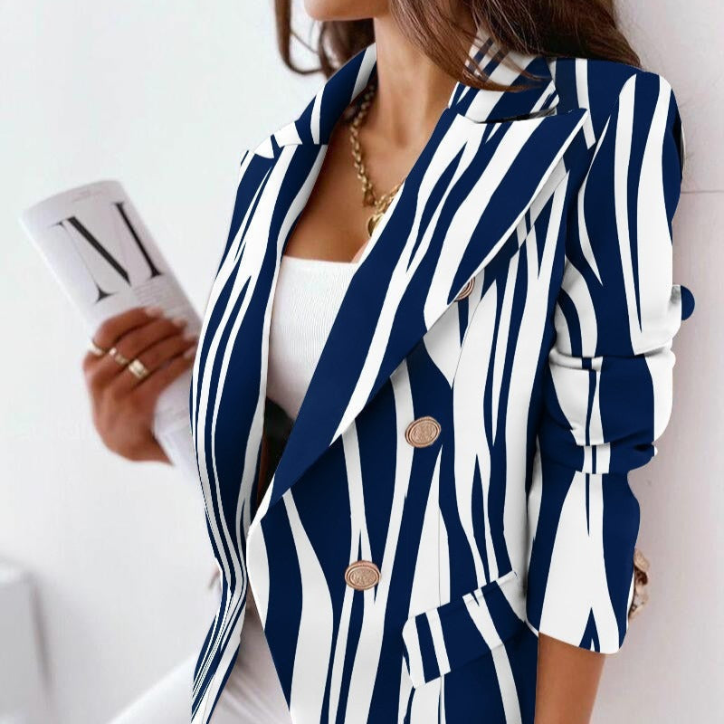 Damen - Taillierter Blazer - Zweireihig - Buntem Druck - Modischer Business-Look