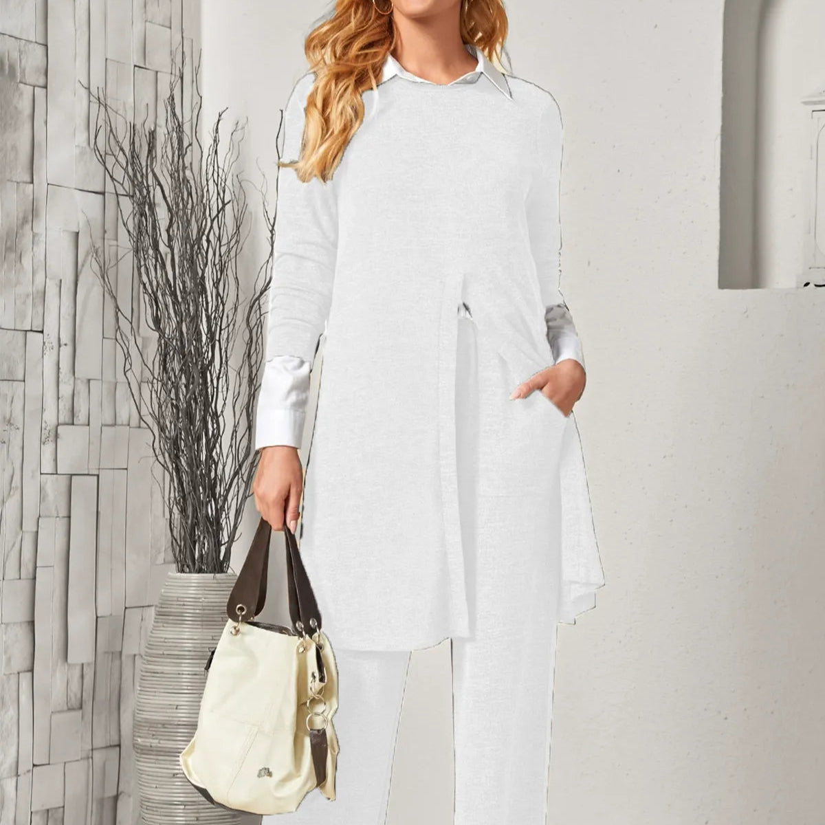 Damen - Zweiteiliger Strickanzug - Weicher Stoff - Relaxed Fit für ultimativen Komfort