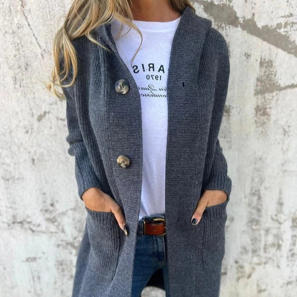 Damen - Lange Strickjacke - Wolle - Entspannte Passform für ultimativen Komfort und Stil