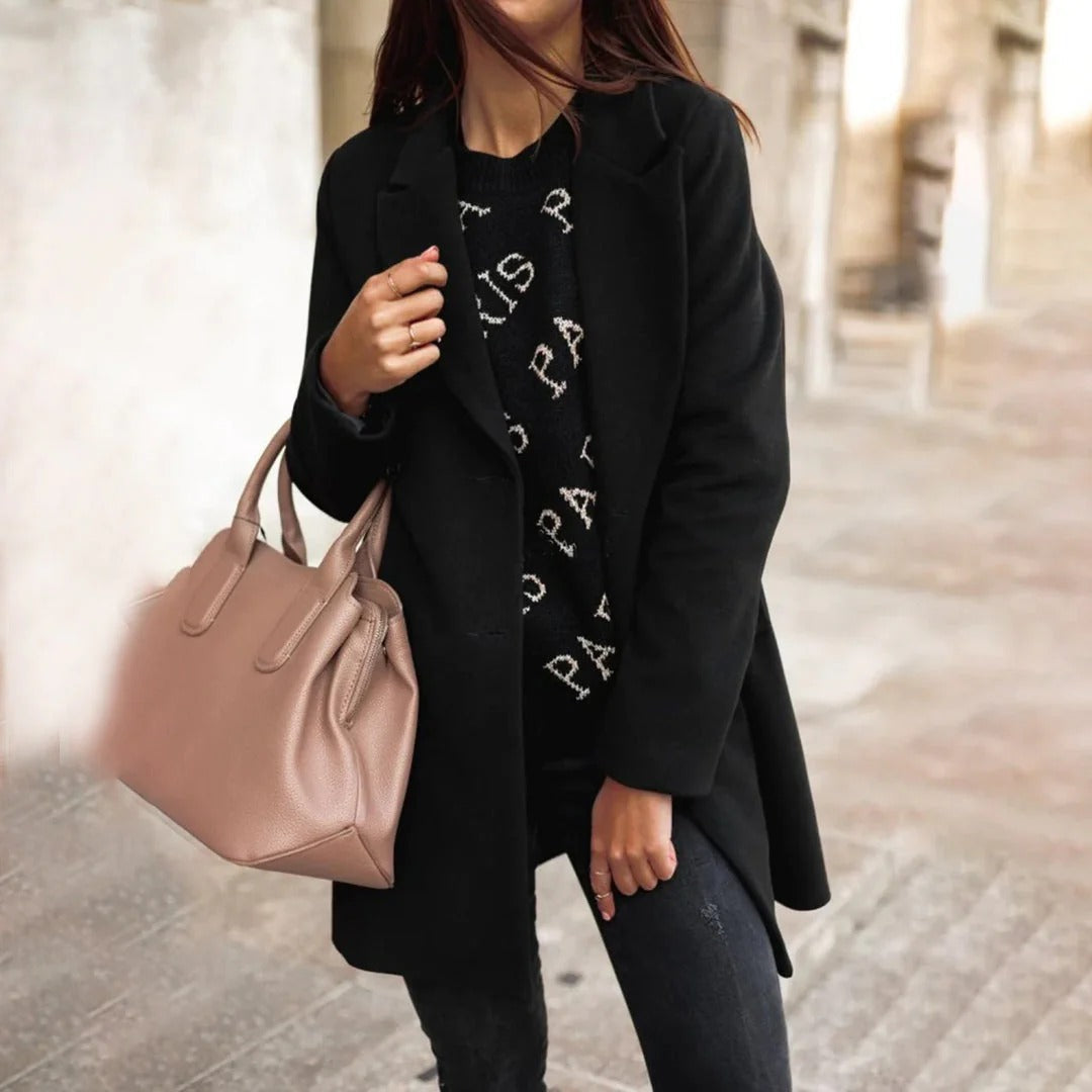 Damen - Klassischer mittellanger Mantel - Wollmischung - Eleganter Stil für jeden Anlass